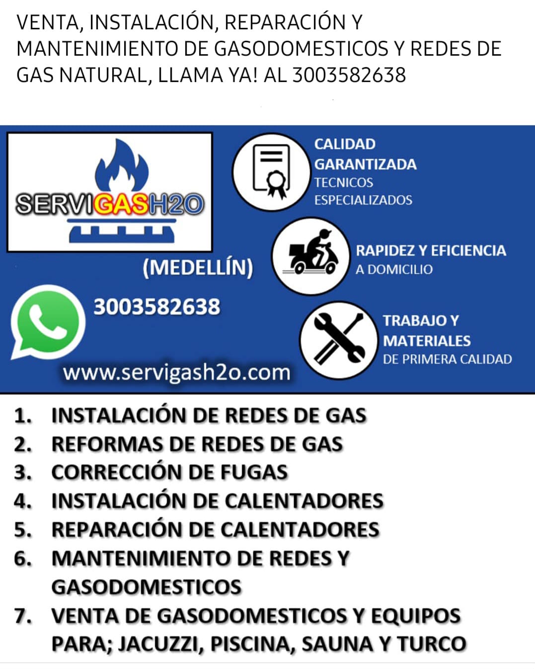 Servicios de gas natural en Medellin